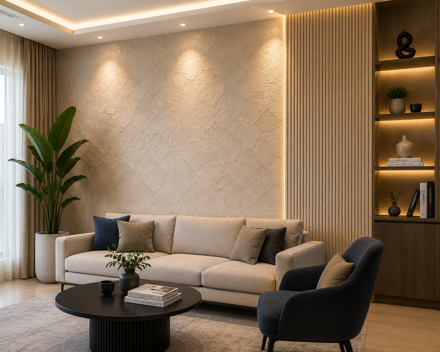 Decorative textured feature wall finish